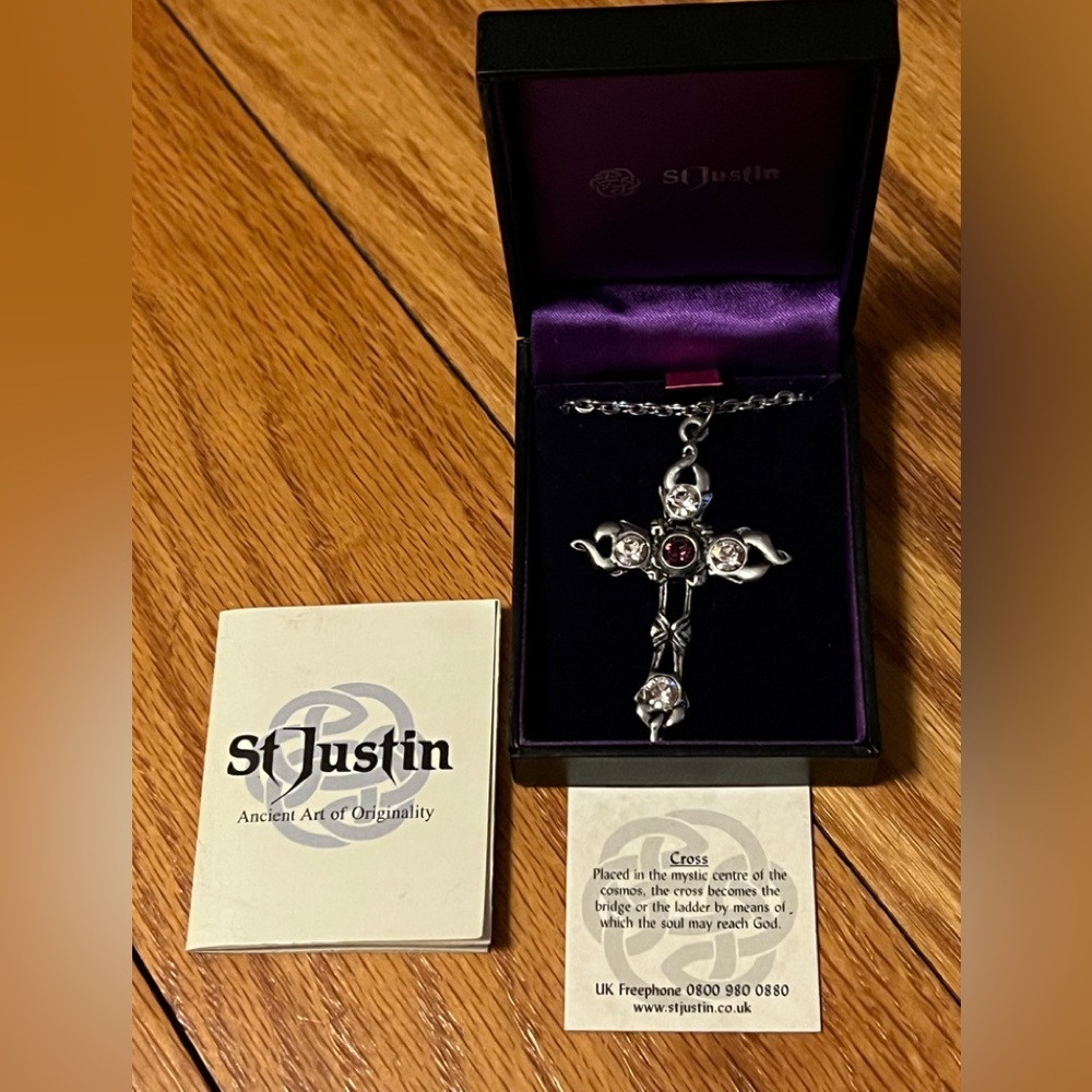 NIB St. Justin pewter Celtic Cross on 27” chain